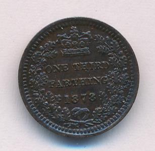 Великобритания ⅓ фартинга, 1878 (1/3 фартинга. Великобритания 1878)