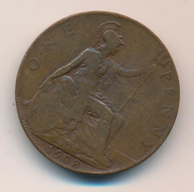 Великобритания 1 пенни, 1908 (1 пенни. Великобритания 1908)