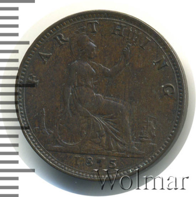 Великобритания 1 фартинг, 1875 (1 фартинг. Великобритания 1875г. Cu.)