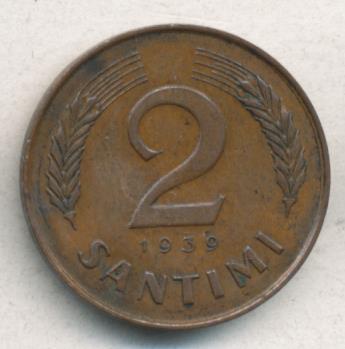 Латвия 2 сантима, 1939 (2 сантима. Латвия. 1939)
