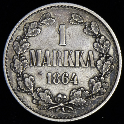 1 марка 1864 г. S. Для Финляндии (Александр II). (1 марка 1864 (Финляндия) S)