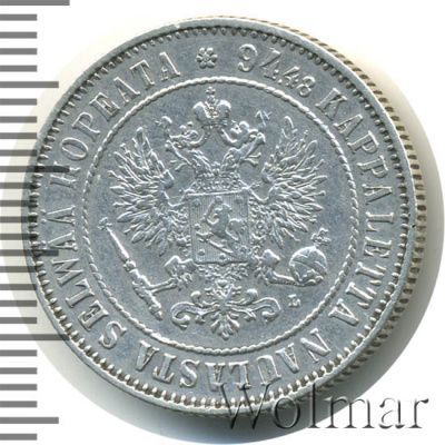 1 марка 1892 г. L. Для Финляндии (Александр III). (1 марка. Финляндия 1892г. L. Ag.)