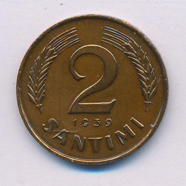 Латвия 2 сантима, 1939 (2 сантима Латвия 1939)