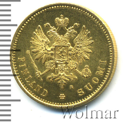 20 марок 1880 г. S. Для Финляндии (Александр II). (20 марок. Финляндия 1880г. S. Au . RR)