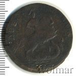 2 копейки 1757 г. Елизавета I. Номинал над св. Георгием. Гурт Екатеринбургского монетного двора (2 копейки 1757г. Cu.)