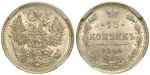 15 копеек 1864 г. СПБ НФ. Александр II. (15 копеек 1864 года. СПБ-НФ. ННР MS65, Слабе)