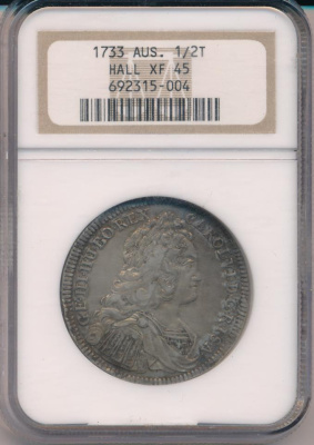 Австрия ½ талера, 1733 (1/2 талера. Австрия. Халл. В капсуле NGC 1733)