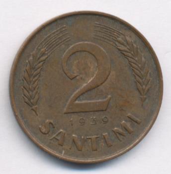 Латвия 2 сантима, 1939 (2 сантима. Латвия. 1939)