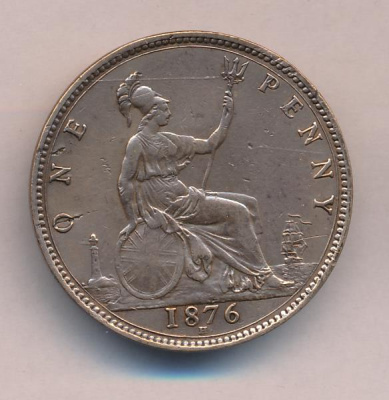 Великобритания 1 пенни, 1876 (1 пенни. Великобритания 1876)