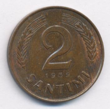 Латвия 2 сантима, 1939 (2 сантима. Латвия. 1939)