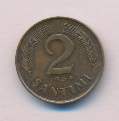 Латвия 2 сантима, 1939 (2 сантима. Латвия 1939)