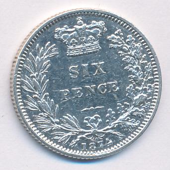 Великобритания 6 пенсов, 1874 (6 пенсов. Великобритания 1874)