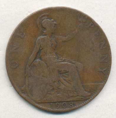 Великобритания 1 пенни, 1908 (1 пенни. Великобритания. 1908)