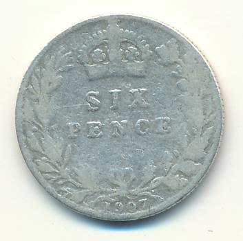 Великобритания 6 пенсов, 1907 (6 пенсов. Великобритания 1907)