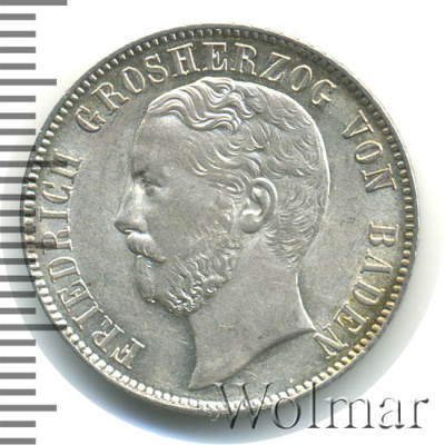 Бавария ½ гульдена, 1869 (1/2 гульдена. Германия. Баден 1869г. Ag.)