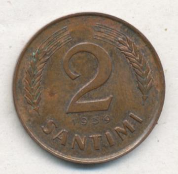 Латвия 2 сантима, 1939 (2 сантима. Латвия. 1939)