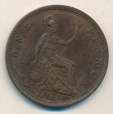Великобритания 1 пенни, 1874 (1 пенни. Великобритания 1874)
