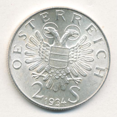 Австрия 2 шиллинга, 1934 (2 шиллинга. Австрия. Дольфус. 1934)