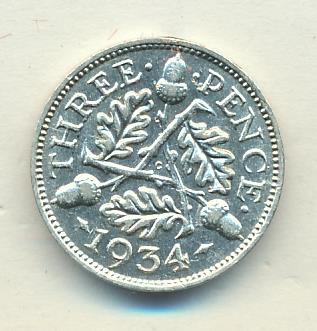 Великобритания 3 пенса, 1934 (3 пенса Великобритания 1934)