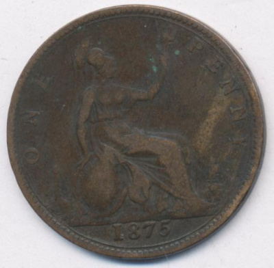 Великобритания 1 пенни, 1875 (1 пенни. Великобритания 1875)