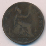 Великобритания 1 пенни, 1876 (1 пенни. Великобритания. 1876)