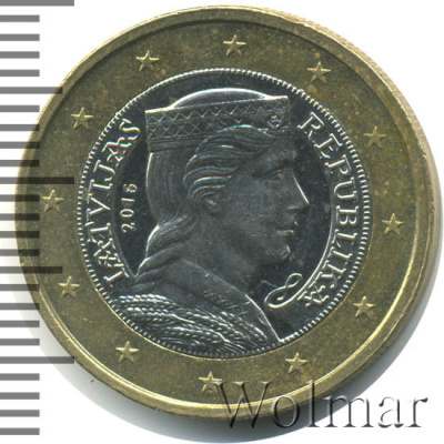 Латвия 1 евро, 2016 (1 евро. Латвия 2016г. Bm.)