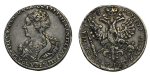 Полтина 1726 г. Екатерина I. Красный тип, портрет влево (Полтина 1726 года. "Московский тип, портрет влево". "САМОДЕРЖIЦА". Хвост орла широкий. R. XF+)
