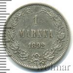 1 марка 1892 г. L. Для Финляндии (Александр III). (1 марка. Финляндия 1892г. L. Ag.)