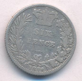 Великобритания 6 пенсов, 1876 (6 пенсов. Великобритания. 1876)