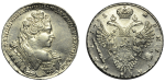 1 рубль 1732 г. Анна Иоанновна. Крест державы простой. Хвост орла делит надпись "РУ   БЛЬ" между бук (1 рубль 1732 года. Крест державы простой. "РУ  БЛЬ". R. AU)