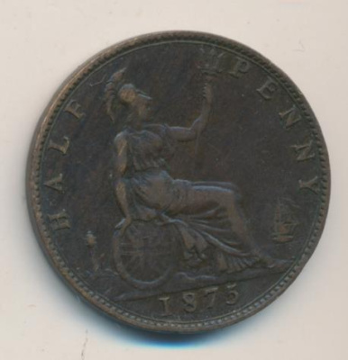Великобритания ½ пенни, 1875 (1/2 пенни. Великобритания 1875)