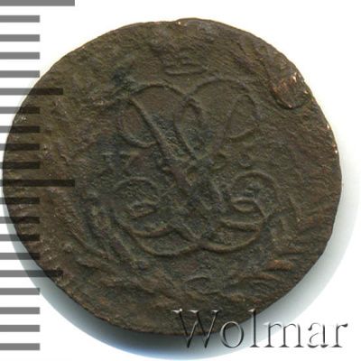 Полушка 1757 г. Елизавета I. Тиражная монета (Полушка 1757г. Cu. R, Петров - 0,75 рубля.)