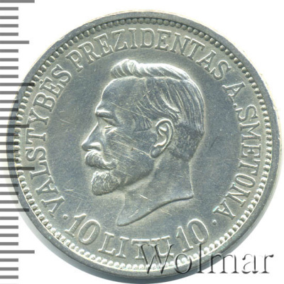 Литва 10 лит, 1938 (10 лит. Литва 1938г. Ag.)