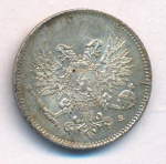 25 пенни 1917 г. S. Для Финляндии (Николай II). Гербовый орел без корон (25 пенни. 1917)