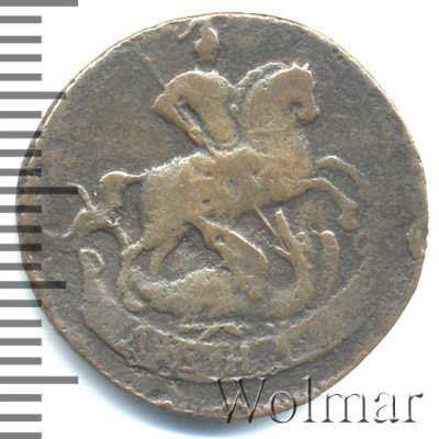 Денга 1757 г. Елизавета I. Тиражная монета (Денга 1757г. Cu. Петров - 0,5 рублей.)