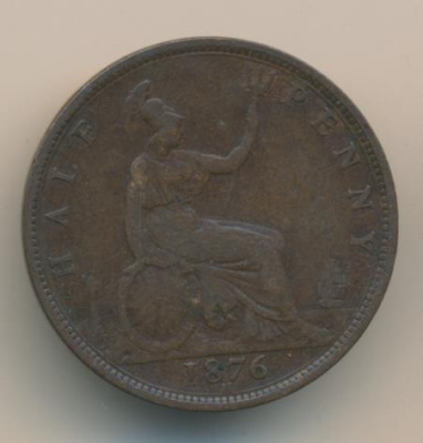 Великобритания ½ пенни, 1876 (1/2 пенни. Великобритания 1876)