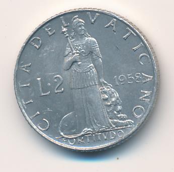 Ватикан 2 лиры, 1958 (2 лиры. Ватикан 1958)