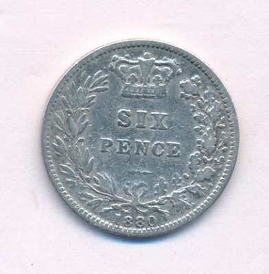 Великобритания 6 пенсов, 1880 (6 пенсов. Великобритания 1880)