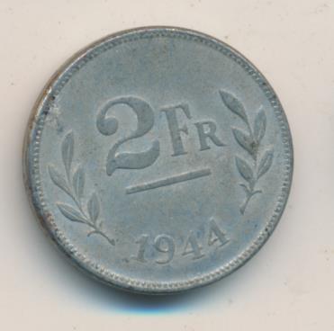 Бельгия 2 франка, 1944 (2 франка. Бельгия 1944)