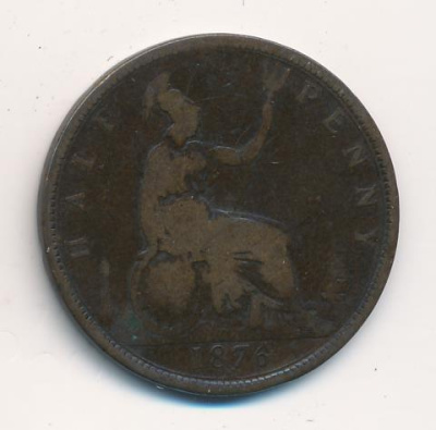 Великобритания ½ пенни, 1876 (1/2 пенни. Великобритания 1876)