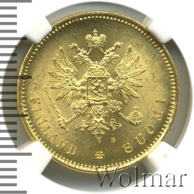20 марок 1879 г. S. Для Финляндии (Александр II). (20 марок. Финляндия 1879г. S. Au .)