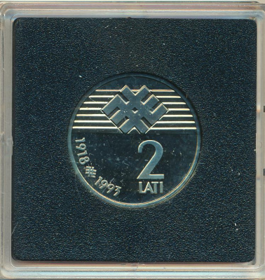Латвия 2 лата, 1993 (2 лата. Латвия. 75 лет Латвийской республике 1993)