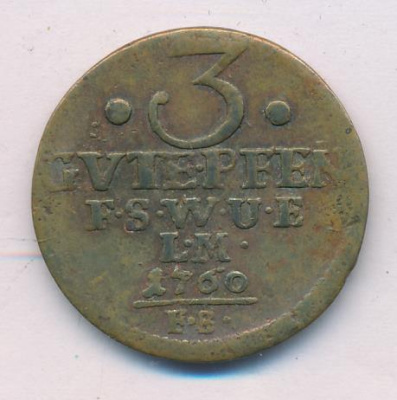 Бавария 1 пфенниг, 1760 (3 гуте пфенниг. Саксен-Веймар-Айзенах 1760)