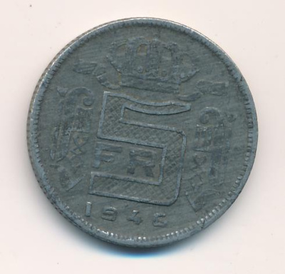 Бельгия 5 франков, 1946 (5 франков. Бельгия 1946)