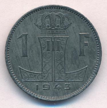 Бельгия 1 франк, 1943 (1 франк. Бельгия. 1943)