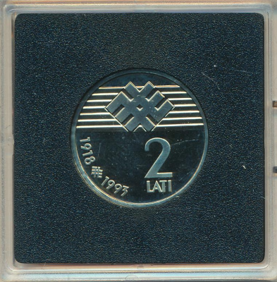 Латвия 2 лата, 1993 (2 лата. Латвия. 75 лет Латвийской республике 1993)