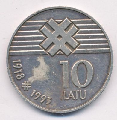 Латвия 10 латов, 1993 (10 лат. Латвия. 75 лет государственности Латвии. 1993)