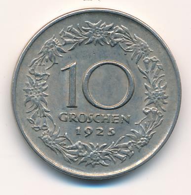 Австрия 10 грошей, 1925 (10 грошей. Австрия 1925)