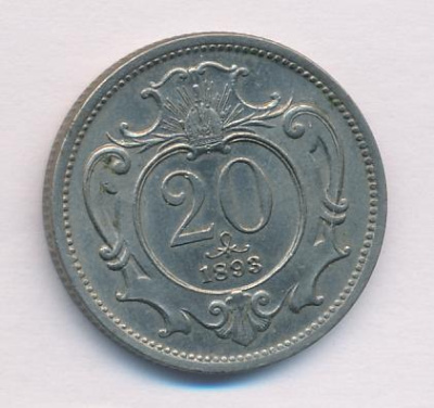 Австрия 20 геллеров, 1893 (20 геллеров. Австрия 1893)