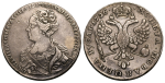 1 рубль 1726 г. Екатерина I. Красный тип, портрет влево. Хвост орла узкий. Тиражная монета (1 рубль 1726 года. "Московский тип, портрет влево". XF, Патина)